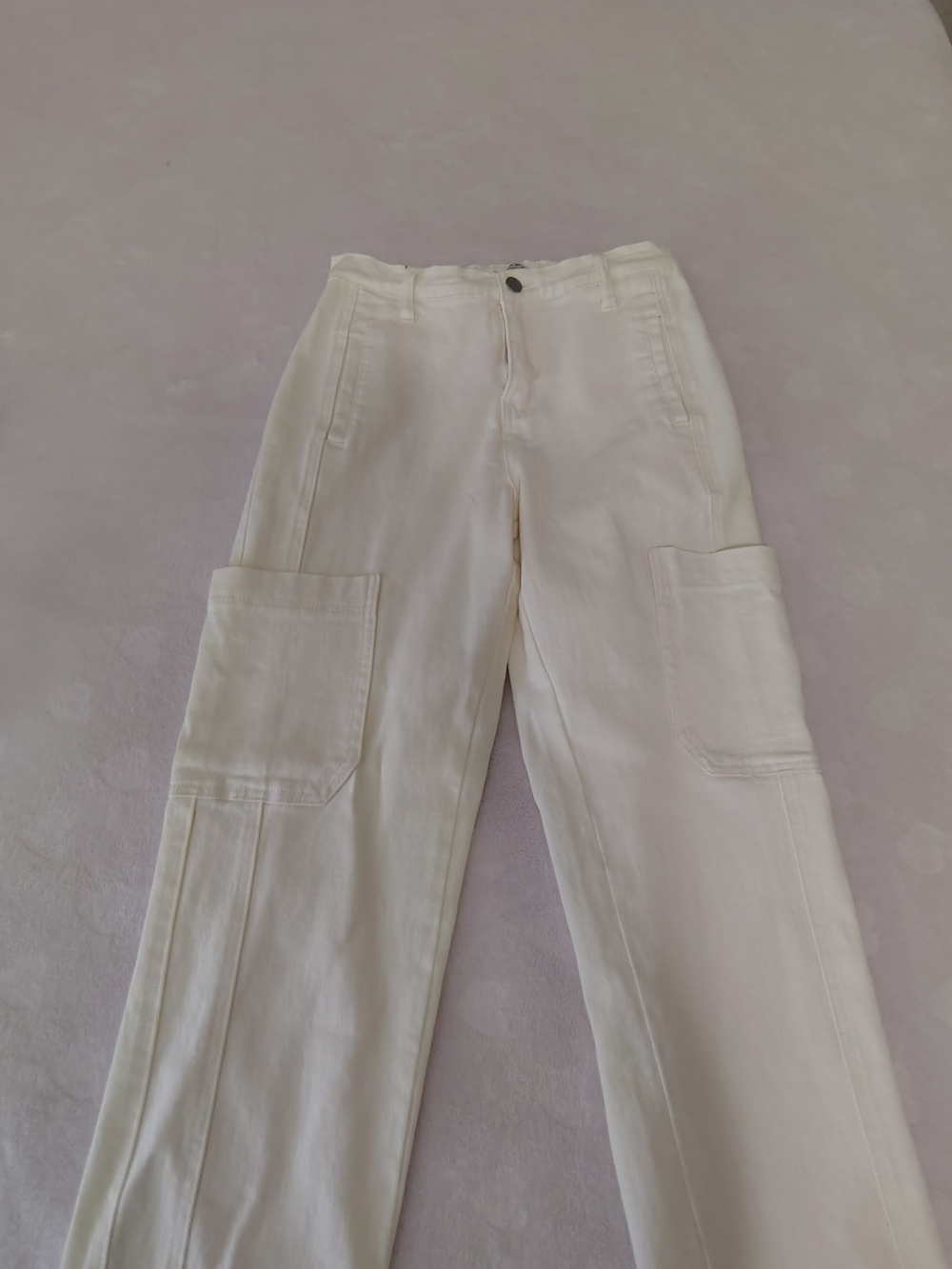 Cream Wide-Leg Cargo Trousers